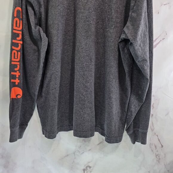 Carhartt T Shirt Mens Large Dark Grey Orange Original Fit Long Sleeve Spellout - Picture 7 of 11